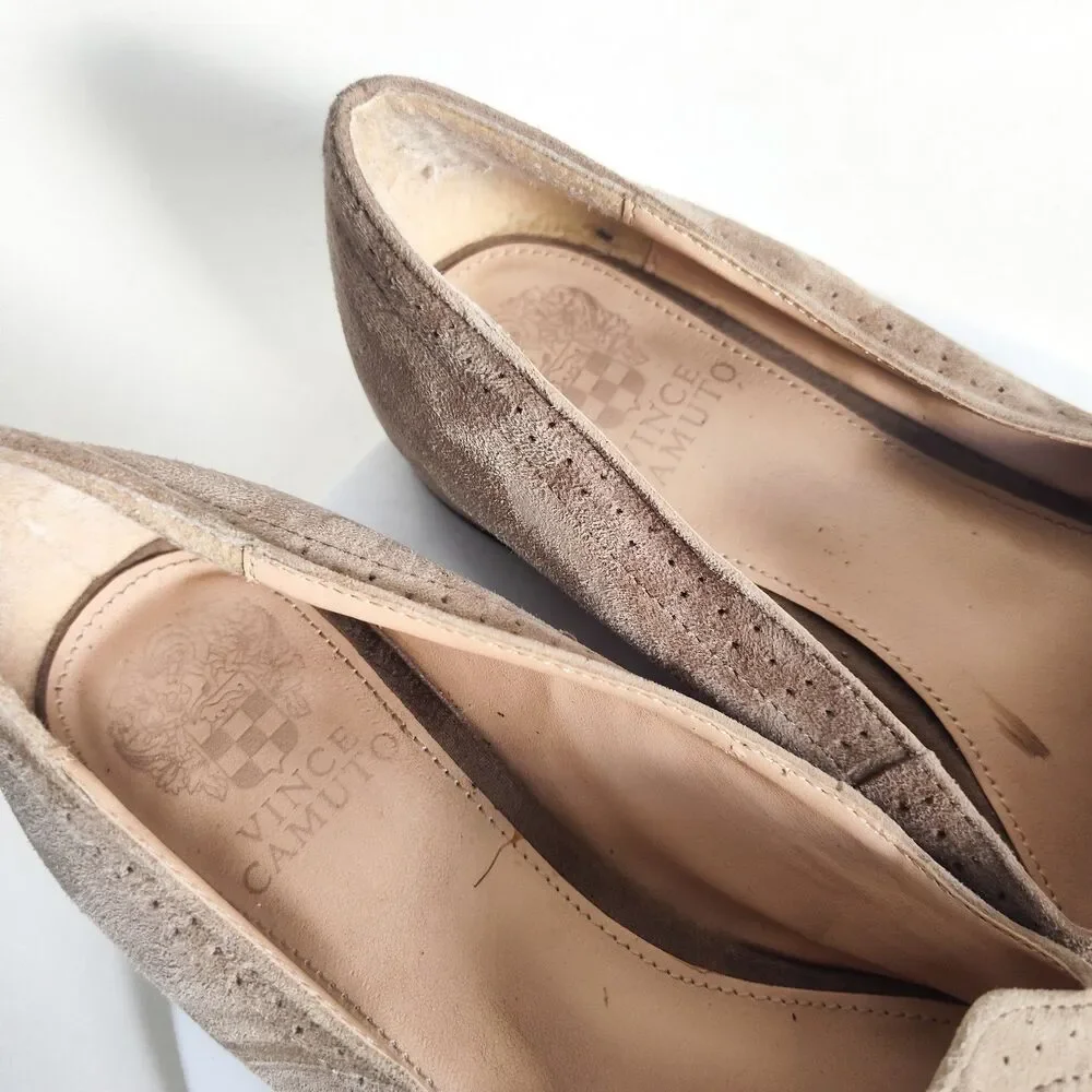 Vince Camuto Rizell Beige Suede Leather Pointed Toe Slip On Loafers Flats Size 8